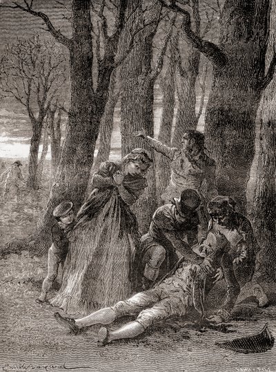 Philippe Lebon halála a Champs-Élysées-n, miután tizenháromszor megszúrták, az 1870 körül megjelent „Les Merveilles de la Science”-ből (metszet) alkotó: French School