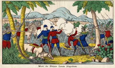 1879. június 1-jén halt meg Jenő Lajos Napóleon herceg, a császári herceg (23 éves), III. Napóleon volt császár és feleségének egyetlen fia. századi Epinal képe. alkotó: French School