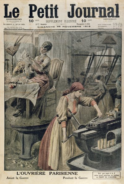 A párizsi nők különböző munkatípusai az első világháború előtt és alatt, a Le Petit Journal címlapillusztrációja, 1916. november 26. alkotó: French School