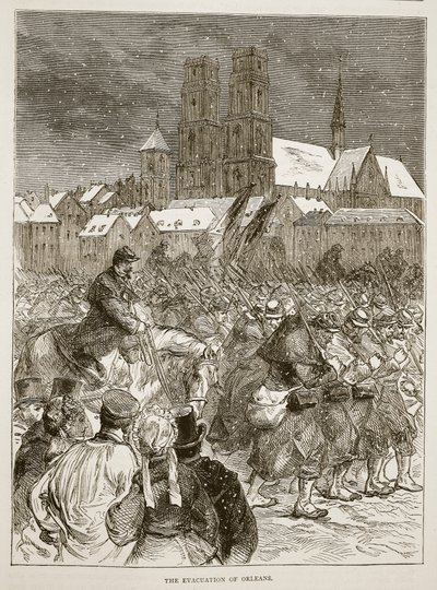 Orléans evakuálása, 1870. december, illusztráció Cassells: A Franciaország és Németország közötti háború története, 1870-1871 alkotó: French School