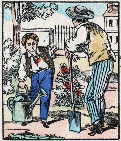 A Kertész. Metszet a „La chanson des metier”-ben. Epinális képalkotás, 19. század vége. Magángyűjtemény alkotó: French School