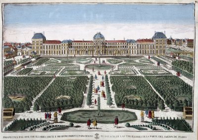 A kertek és a Tuileriák palotája - metszet alkotó: French School