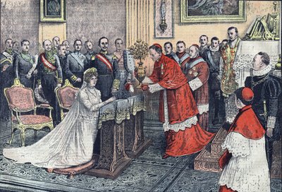 Az arany rózsát a spanyol királynőnek ajánlja fel Tedeschini monsignor alkotó: French School
