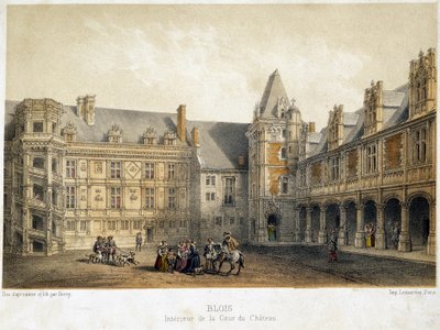 A blois-i kastély udvarának belső tere az I. Frigyes idején (16. század) - litográfia alkotó: French School