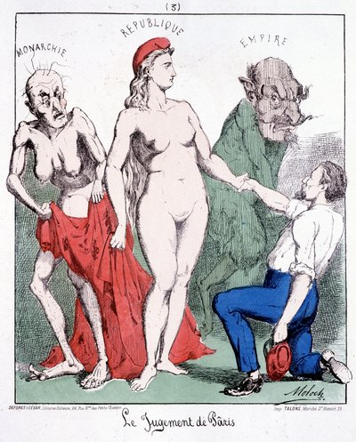 Pâris ítélete: Monarchia - Köztársaság - Birodalom (egy kommunárd választja a köztársaságot). Rajzfilm a kommunáról. alkotó: French School