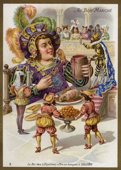 A liliputiak királya lakomát rendez Gullivernek (chromolitho) alkotó: French School
