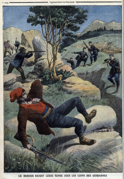 Az utolsó korzikai bandita a csendőrök csapásai alá esik: „Le Petit Journal” 1909. december 5. (metszet) alkotó: French School