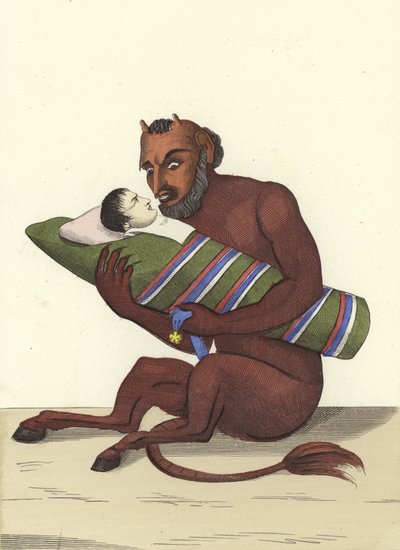 A kis vörös ember ringatta a fiát alkotó: French School