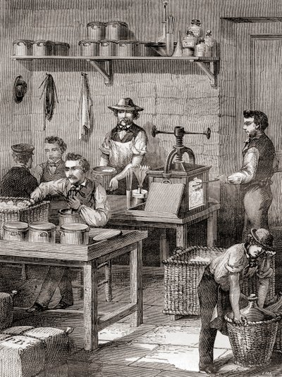 A fegyverpamut gyártása a 19. században, a Les Merveilles de la Science-ből, 1870 körül megjelent (metszet) alkotó: French School