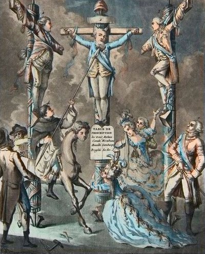 Az új kálváriát, XVI. Lajos lázadással vetett keresztre - 2. és 3. Monsieur (Xavier Lajos, Provence grófja (1755-1824), XVIII. Lajos) és Artois grófja (Fülöpö Károly (1757-1836) Károly X), a király testvérei, akiket az o alkotó: French School