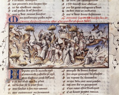 A Jupiter hatása alatt vadászó nemesség a Le Roman de la Rose-ból alkotó: French School