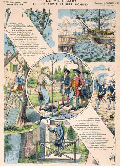 Az öreg és a három fiatalember - Fables de La Fontaine Epinal képeiben alkotó: French School