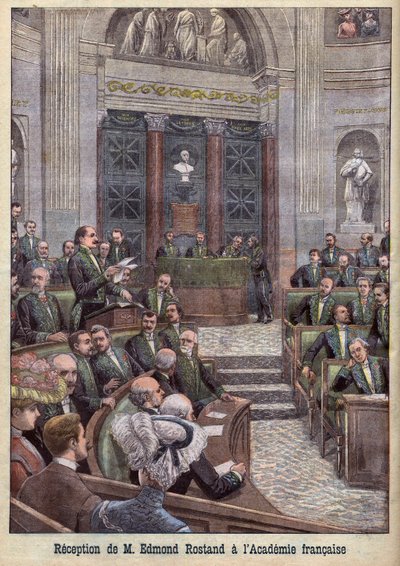 Edmond Rostand költő és drámaíró felvételt nyert az Academy Francaise-be a "Le Petit Journal" címmel. alkotó: French School