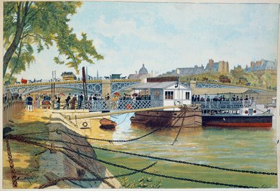 A Suresnes-i hajók pontonja a Peres-szentek hídjánál. 19. századi metszet. Párizs, dekoratív művészet alkotó: French School