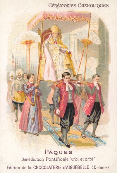 A pápát a hagyományos húsvéti áldáshoz viszik (kromolito) alkotó: French School