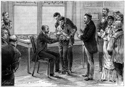 A veszettség elleni vakcinázási műveletek Louis Pasteur (1822-1895) laboratóriumában, C.Gilbert d