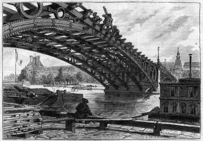 A Saints Peres híd (Pont du Carrousel) 1883-as (Saints-Peres) fedélzetének tükörképe - „Le journal illustrious” metszet alkotó: French School
