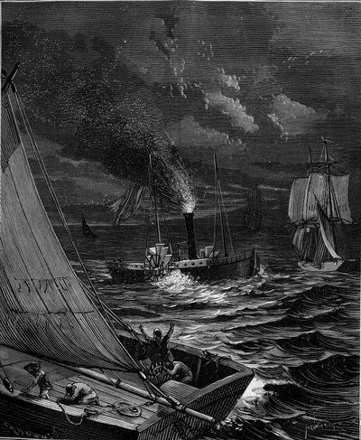 A hajót 1807-ben Robert Fulton (1765-1815) készítette a New York-Albany útvonalra a Hudson folyón. alkotó: French School