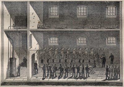A zuhanyok a börtönökben: a fürdők öntözővel Fontevrault-ban (Fontevraud) - Metszet „” La Science francaise”-ben” alkotó: French School