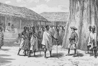A szerződés aláírása Aouabouban, illusztráció a „Du Niger au Golfe de Guinee...” című művéből, Louis Gustave Binger alkotó: French School