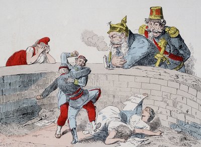A helyzet - Gauillaume: Segítenünk kell az őrülteken, Badingue (III. Napóleon): Hadd tegyék bátyám, ideje lesz közbelépni, amikor ők (a párizsiak) felfalták magukat. Rajzfilm a kommunáról. alkotó: French School