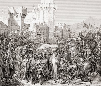 Acre átadása a francia Fülöpnek, akit Philip Augustusnak hívtak a harmadik keresztes hadjárat során, a L