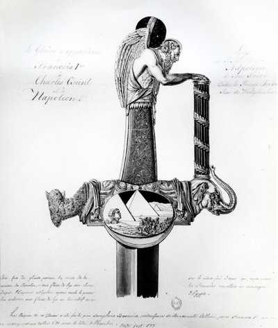 I. Ferenc francia, V. Károly római római császár és Bonaparte Napóleon kardja Napóleon egyiptomi hadjáratát ábrázoló motívummal alkotó: French School
