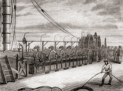 A transzatlanti távírókábel-tekercselő egység az S.S. Great Eastern fedélzetén alkotó: French School
