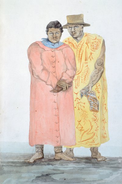 Bora Bora két királya, Illusztráció I. Duperrey Lajos utazásából, LF Lejeune, akvarell festmény alkotó: French School