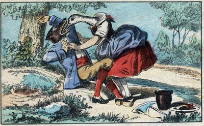 A farkas és a gólya. Jean de La Fontaine (1621-95) meséi. Epinális képalkotás a 19. század végéről. alkotó: French School
