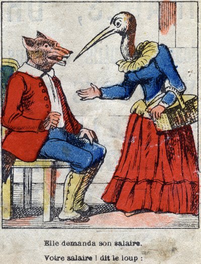 A farkas és a gólya. Jean de La Fontaine (1621-95) meséi. Epinális képalkotás a 19. század végéről. alkotó: French School