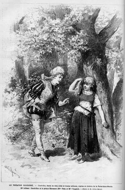 Színházi ábrázolás: Hamupipőke és a bájos herceg előadja Mme Theo és Melle Vanghel Clairville (Louis Francois Nicolaie) „” Cendrillon” című darabjához alkotó: French School