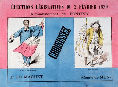 Harmadik Köztársaság: plakát az 1879. február 2-i parlamenti választásokról Pontivy (Morbihan) önkormányzatban. Párizs. Plakát- és Reklámmúzeum alkotó: French School
