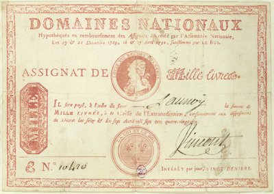 Ezerlivres bankjegy XVI. Lajos (1754-93) képével 1790 alkotó: French School