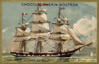 Háromárbocos vitorlás hajó belép a kikötőbe (chromolitho) alkotó: French School