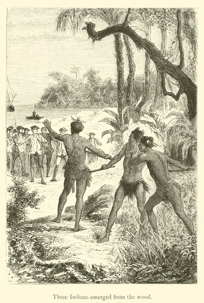 Három indián emelkedett ki a fából (metszet) alkotó: French School