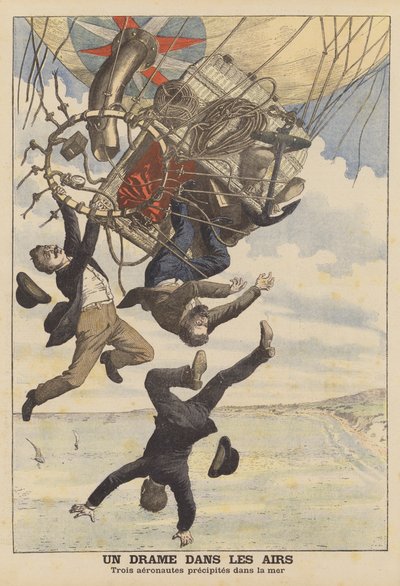 Három olasz léghajós a tengerbe zuhan (színes litográfia) alkotó: French School