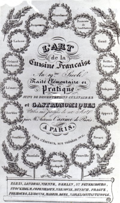 Címlap: LArt de la Cuisine Francaise vol. Antonin Careme III. kiadása 1834-ben (nyomtatott papír) alkotó: French School