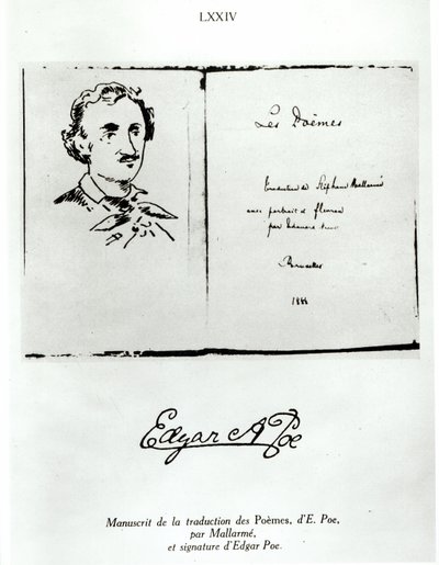 Edgar Allan Poe (1809-49) Les Poemes címlapja Stephane Mallarme (1842-98) fordításában, a szerző portréjával, 1888 alkotó: French School