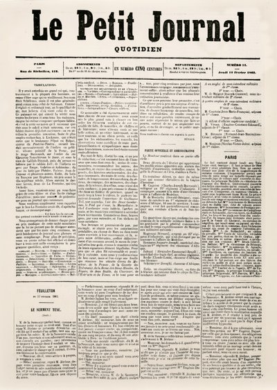 A Le Petit Journal című napilap címlapja, 1863. február 12. (nyomtatott) alkotó: French School