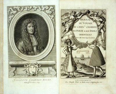 Jean Chevalier Chardin Journal du Voyage de Chevalier Chardin en Perse et aux Indes Orientales címlapja és előlapi portréja, 1686 alkotó: French School