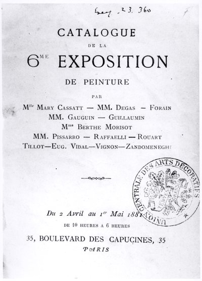 A 6. impresszionista kiállítás katalógusának címlapja, 1881 alkotó: French School