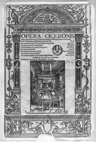 Az 1520-ban megjelent Opera Ciceronis címlapja alkotó: French School