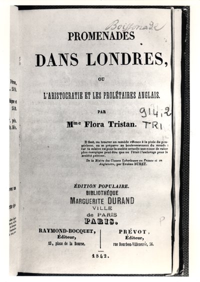 Flora Tristan (1803-44) Promenades dans Londres címlapja, Párizsban, Raymond-Bocquet et Prevot, 1842 alkotó: French School