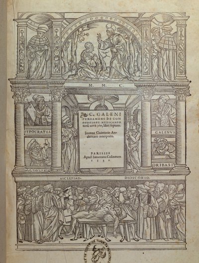 Galenosz (kb. 131-kb. 201) könyvének címlapja, Párizsban, 1530 alkotó: French School