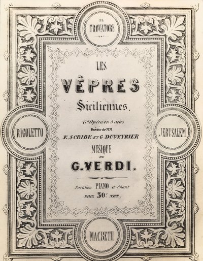 A partitúra címlapja I Vespri Siciliani alkotó: French School