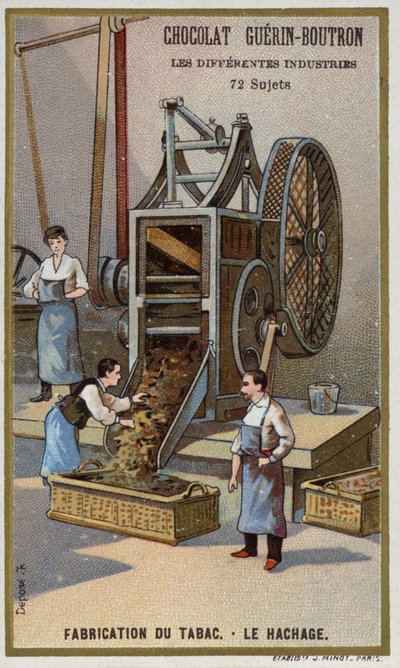 Dohánygyártás. Levél aprítása (chromolitho) alkotó: French School