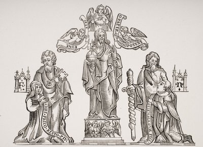Nicholas Flamelt (kb. 1330-kb. 1418) és feleségét, Pernelle-t ábrázoló sírdísz a párizsi Ártatlanok temetőjében, Paul Lacroix (1806-84) Le Moyen Age et La Renaissance című művéből. alkotó: French School
