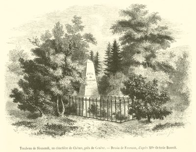 Sismondi sírja a Chenes temetőben, Genf közelében (metszet) alkotó: French School