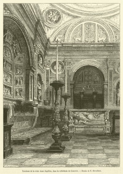 Anna Jagelló királynő sírja a krakkói katedrálisban (metszet) alkotó: French School